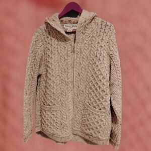 Aran Mur Irish Heritage Knit Cardigan With Hood. Authentic